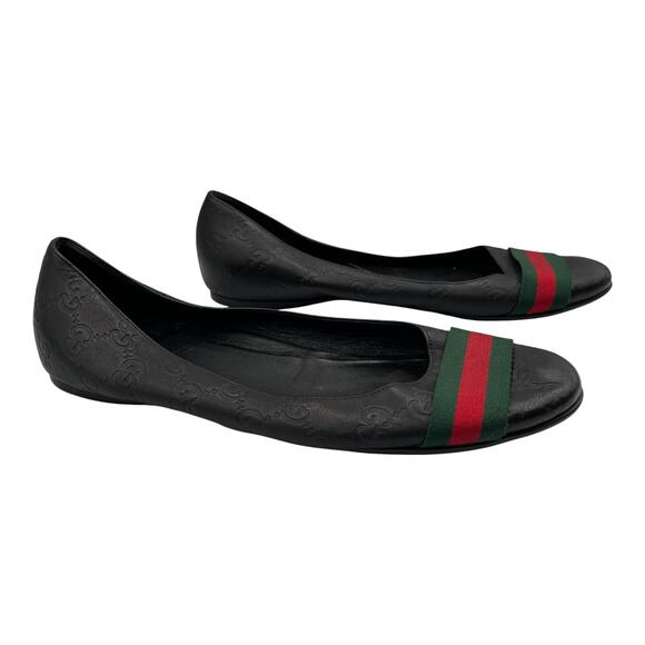 Gucci Guccissima Web Striped Leather Ballet Flats Shoes Black Size 38.5 US 8.5 - Picture 1 of 11
